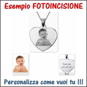 fotoincisione ciondolo, charm, pendente, medaglia, bracciale, collana, anello, orecchini, personalizzare, incidere